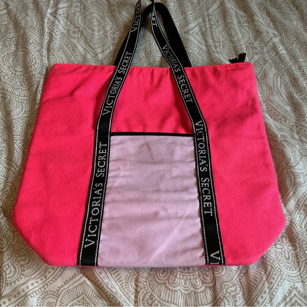 Victoria's Secret Bright Pink Tote Bag.  have some small stains see pictures